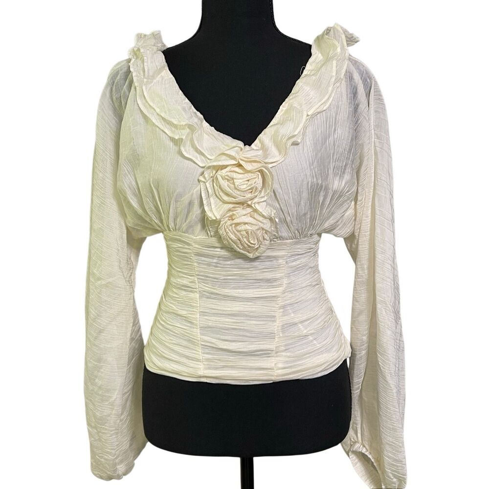 Trang Axit Women’s Romantic Era Chiffon Rose-Bodice Peasant Top size XS